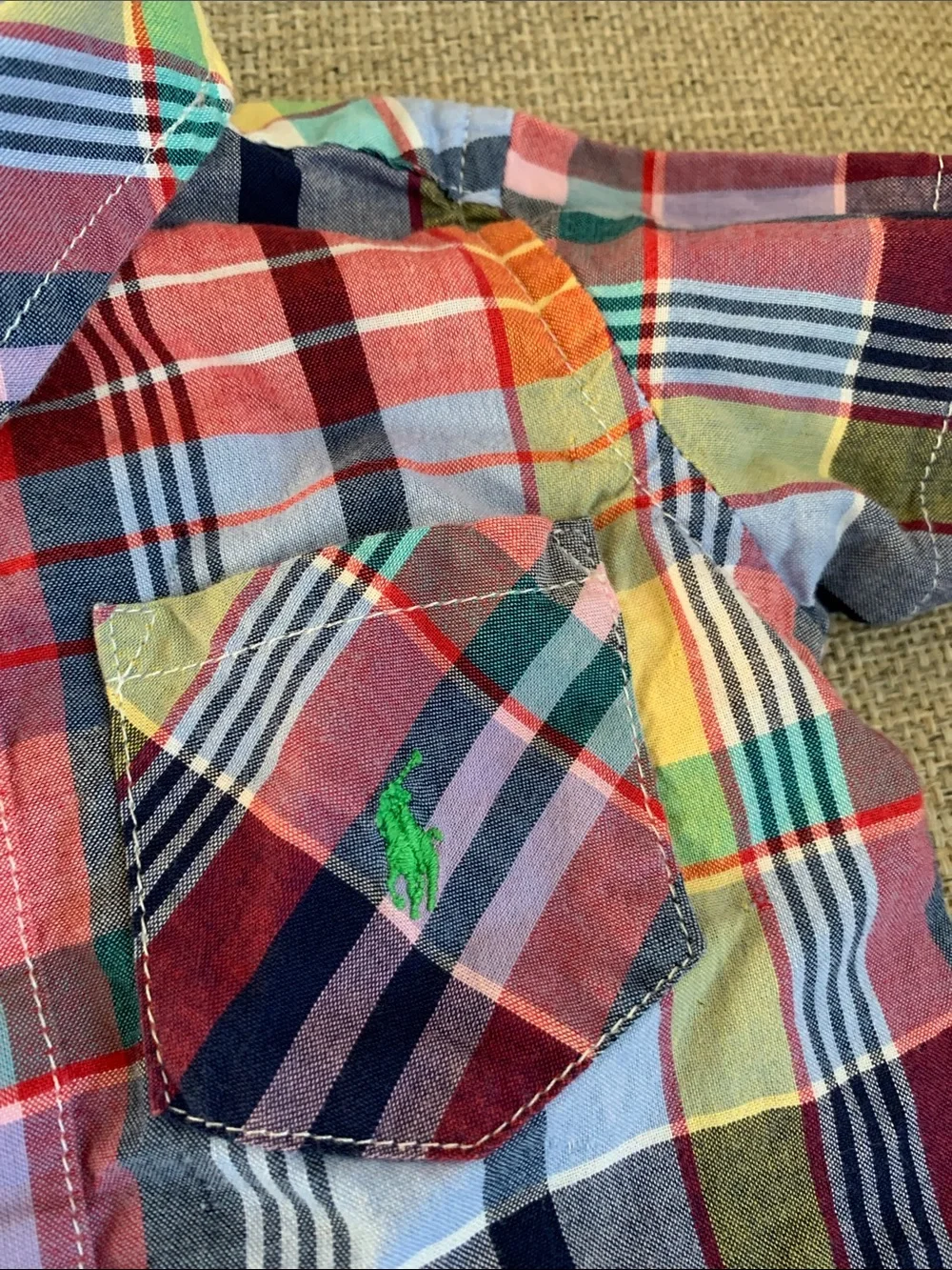 Baby Romper 100% cotton short sleeve Ralph Lauren Plaid baby boy size 6 months